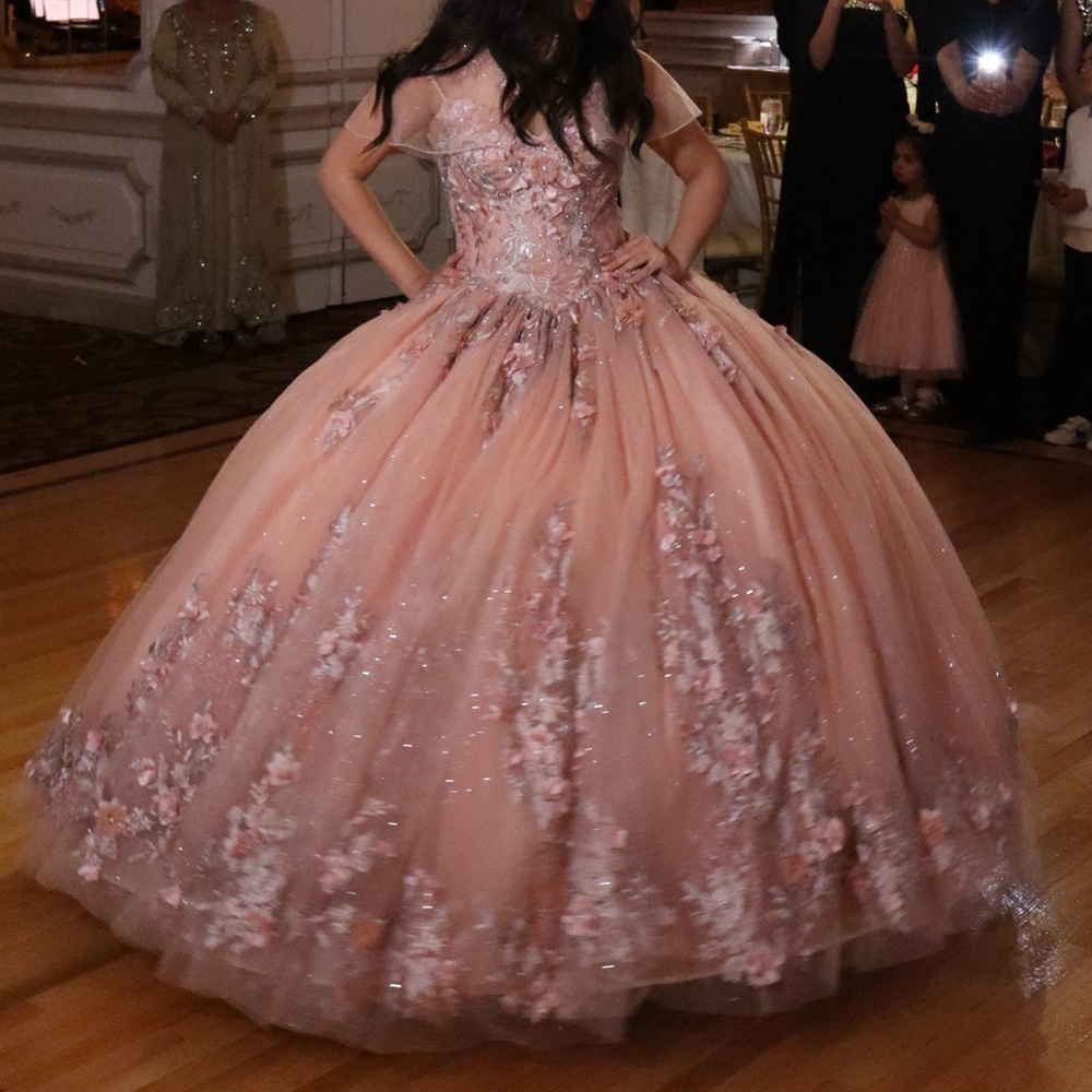 Elegant Peach Floral Wedding Dress/Sweet Sixteen
